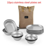 Kaasaskantav roostevabast terasest taldrikute v&auml;litingimustes s&ouml;&ouml;gin&otilde;ude komplekt poleeritud kergesti puhastatav piknikun&otilde;ud telkimise k&ouml;&ouml;gitarvikud tarvikud. 10pcs plates set brown