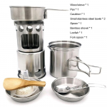 Matkapottide komplekt Kokkupandav k&auml;epide Matkapannid Puupliit 304 Roostevabast terasest pliidikomplekt K&ouml;&ouml;gin&otilde;ud Matkamine v&auml;lipiknik helehall v&auml;rv