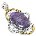 Lepidolite Handmade 925 Sterling Silver Two Tone Pendant 2.52 v0g51