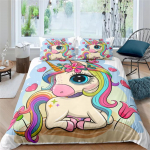 Laste voodipesukomplektid Kingitused &Uuml;kssarviku ja V&auml;rvilise Hobuse Prindiga Tekikoti Komplektid Lastele T&uuml;drukutele Poistele 2/3 tk &Uuml;hekohaline Roosa Tekk US Twin172x218cm