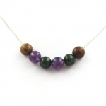 Pierres et Min&eacute;raux. Collier perles Malachite du Congo + Am&eacute;thyste + bois 8 mm. Chaine en Collier femmes, hommes. Taille personnali