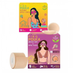 PINQ POLKA Premium korduvkasutatav nibukate (2 tk) & Rindade teip (Alasti) Push up/Lift jaoks (1 tk)