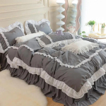Printsess Volangidega Tekikott Komplekt Voodiseelik Padjap&uuml;&uuml;r Neli Aastaaega 4tk Voodipesu Tekikate Leht Kahekohaline Voodi Queen King 1.5m bed-4pc helehall v&auml;rv