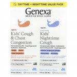 Genexa, Cough and Chest Tightness for Children Ages 4+, Nighttime Cough for Children Ages 6+, Organic Blueberry, 2 packs, 4 fl oz (118 ml) each