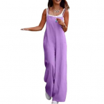 Naiste jumpsuit kraeta spagetirihmadega seljatoeta varrukateta lahtise laia s&auml;&auml;rega t&auml;ispikk kombinesoon vabaaja igap&auml;evane riietus M lilla