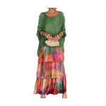 Kihiline hajutatud tordi&auml;&auml;rega &otilde;htukleit kontrastv&auml;rvides tr&uuml;kitud poolvarrukatega maksikleit XL tumesinine v&auml;rv