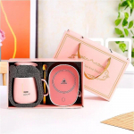 Kinkekarbi keraamiline tass lusika ja hoiukoti komplektiga Kokkupandav lusikas kaasaskantavate toitude jaoks 55-kraadine termostaadi tass 401-500ml roosa