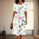 Naiste moodne graatsiline lilleprindiga suvine kevadine l&uuml;hikeste varrukatega O-kaelusega vabaajakleidid XS roheline