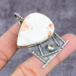 Scolecite, White Topaz Handmade 925 Sterling Silver Pendant 2.25 w2u49