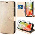 2 verres tremp&eacute;s + coque pour xiaomi redmi 12c-11a int&eacute;grale anti-rayure synth&eacute;cuir dor&eacute;