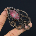 Octopus Rhodonite Handmade Copper Wire Wrap Jewelry Pendant 3.35 p0g41