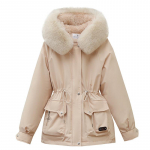 Talvine paksendatud parkeri jope naiste v&ouml;&ouml;koht oli &otilde;huke, kapuutsiga suur karvakrae, soe puuvillane jakk XS must