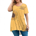 Naiste mood Suur suurus &Uuml;mara kaelusega L&uuml;hikeste varrukatega Vabaaja Tr&uuml;kiga Lahtine Pullover Top L must