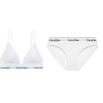 Calvin Klein Kirjatr&uuml;kiga Traadita Kolmnurkse Tassiga Rinnahoidja ja P&uuml;ksikud Komplekt Naistele Aluspesu Valge QF5650-100+F3787AD-100 XS