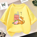 Armas kass joomas piimateed Kawaii riided topid Harajuku naljakas multikas l&uuml;hikeste varrukatega T-s&auml;rk 110
