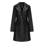 Naiste s&uuml;gisene pikk PU-nahast jakk &uuml;herealine elegantne trenchcoat &uuml;ler&otilde;ivad 3XL black