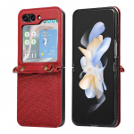 PU Nahast Ristkott Kaardihoidjaga Telefoni&uuml;mbris Samsung Galaxy Z Flip 6 5 4 3 Flip6 Flip5 Flip4 Flip3 5G jaoks Kaitse&uuml;mbris Galaxy Z Flip 6 punane