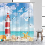 Sinine Ookeani Majakas Du&scaron;ikardinad Vintage Paat Kull Merelained Akvarellkunst Moodne Vannitoa Kardina Kaunistus Konksudega 180x180cm-70x70in