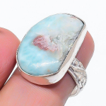 Natural Larimar Gemstone Handmade 925 Sterling Silver Jewelry Ring Size 7.5 r5d57