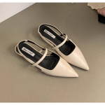 Moodsad Naiste Nahast PU Vabaaja Sandaalid T&uuml;drukute Moodsad Mary Jane Kingad Slip-on Lamedad Kontsad Daamide Terava Otsaga Elegantne Slingback Sandaalid 35 beež