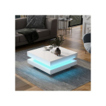 Ruudukujuline diivanilaud - MUVOE - Valge - Bluetoothi LED-valgustus - 70x70x36 cm - Max koormus. 45 kg valge