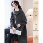 Women's Elegant Hooded Wool Blend Mid-Length Coat L