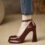 Mary Jane veekindlad platvormk&otilde;rged kontsad naiste suvised uued ruudukujulise ninaga madala suuga paksukontsaga kingad 35 veinipunane v&auml;rv