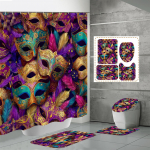 4TK Du&scaron;ikardinakomplektid Du&scaron;ikardina ja Vaipadega WC-kaane Vaip U-kujuline Matt ja Vannimatt Vannitoakomplekt 12 Konksuga One Size