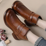 Naiste Kingad &Uuml;mara Ninaga Platvorm Nahast K&auml;sitsi Valmistatud Retro Paksu Kontsaga Vabaaja Loaferid Daamidele S&uuml;gis Talv Pehme Sisetallaga Pl&uuml;&uuml;sist Soojad Saapad 40 pruun