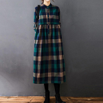 Uus s&uuml;gistalvine naiste kleit Vintage ruuduline vabaaja vaba mood puuvillane linane pikkade varrukatega elegantne naiste kleidid riided XXL punane