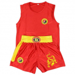 Unisex Wushu riided Kung Fu vorm Laste Sanda Wu Shu riided V&otilde;itluskunstide komplekt Poksip&uuml;kside &uuml;likond tikitud draakoniga 110cm punane