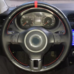 Auto roolikatete punutis k&auml;sitsi &otilde;mblemine libisemisvastane s&uuml;sinikkiust nahk Volkswagen Golf 6 Mk6 VW Polo Mk6 autotarvikutele Red Thread