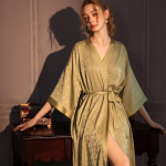 Kevad-s&uuml;gis žakaar pikk hommikumantel &ouml;&ouml;s&auml;rk naistele poolvarrukaga kimono hommikumantel kleit satiin j&auml;&auml;siid &ouml;&ouml;riided seksikas kodukleit lounge-riided M