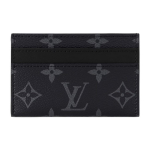 LOUIS VUITTON Porte Cartes Double kirjatr&uuml;kiga kaetud l&otilde;uendist kaardihoidja ja kaardikott meeste stiilis must One Size-Shopping Bag Set(Basic Set+Shopping Bag) must
