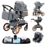 BAZARLAND30.Poussette 3 en 1 B&eacute;b&eacute; Combin&eacute;e Si&egrave;ge-Auto Nacelle Trio R&eacute;versible R&eacute;glable Haute Qualit&eacute; Roue increvable Canne.Gris bleu hall