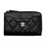CHANEL 23C Klassikaline kuldne silt Double C logo tepitud muster l&auml;ikiv tera nahast kuldse metallist kaardihoidjaga naistele must One Size-Box(Basic Set+Box) must
