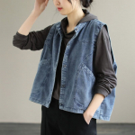 Vintage varrukateta laia &otilde;laga teksariidest vest naistele kevad-s&uuml;gis rev&auml;&auml;riga &uuml;herealine teksakardigan lihtsad vabaaja vestiga topid L sinine