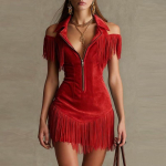 Suede Fringe Dress Naistele Suvine K&uuml;ljelt Avatud Kraega Lukuga Kehasse H&otilde;lmav Minikleit Varrukateta L&auml;&auml;nelikus Stiilis Kuum T&uuml;druk Kleit L black