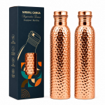 Nirmal Ganga Vasest Haamritud Pudel 1L (Pakis 2) | Puhtast Vasest Veepudel | K&auml;sitsi Valmistatud Lekkimiskindel Disain