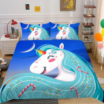 Unicorn King Queen tekikott Multifilm Animal Rainbow Universe voodipesukomplekt lastele teismelistele Kosmiline t&auml;histaevas pol&uuml;estrist tekikate 135x200cm