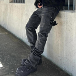 FlowStreet Vabaaja Meeste teksap&uuml;ksid Streetwear Vintage &Uuml;hev&auml;rvilised Sirged teksap&uuml;ksid Meestele Stiilsed Kitsa l&otilde;ikega Denim p&uuml;ksid S gray