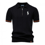 Ralph Lauren Kevad/Suvi Hobuse Tikandiga Uus Meeste &Auml;rikasulik Villane Polo S&auml;rk, Klappkaelusega Kootud Polo S&auml;rk, L&uuml;hikeste Varrukatega S must