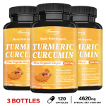 Orgaaniline kurkum, kurkumiini kapslid, 500 mg, valmistatud orgaanilise ingveriga, toidulisand, sobib nii meestele kui ka naistele. 120*3