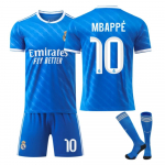 Real Madrid Mbappe Laste Jalgpalli L&uuml;hikeste Varrukatega L&uuml;hikeste P&uuml;kste Komplekt Sinine 160-170cm Treeningvorm 120-130 CM sinine