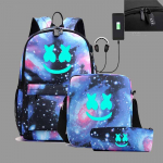 Marshmello Marshmallow Helendav Seljakott Risti-keha Pinalikott Kolmeosaline Komplekt USB-laadimisega &Otilde;pilase Koolikott Seljakott One size fits all