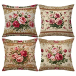 4 tk vintage roosidega padjakatted 45x45cm Klassikaline lilleline gobel&auml;&auml;nitr&uuml;kk rulluvate &auml;&auml;rtega diivani voodi dekoratsiooniks Puuvillasegu Peach skin 30*30(CM)-4Pcs