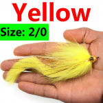 2/0 Juukseriba saba haug Muskusjas teraspea k&auml;rbes epoksiidpeaga Predator Saltwater Fishing Fly Streamers must valge kollane 2/0 1PC