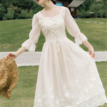 Vintage retro kleit naiste prantsuse stiil Elegantne disainer haldjas kleit vabaaja &otilde;huke &scaron;ifoonist peokleit s&uuml;gisene naiste riided S beež