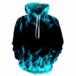 Uus v&auml;rviline Flame Hoodie 3D digitaalse printimisega kapuutsiga pulloverid s&uuml;gis- ja talvine unisex kapuutsiga topsid Naljakad mustad kapuutsid Suures suuruses M helesinine v&auml;rv