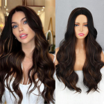 LISI HAIR Pruunid heleblondid segav&auml;rvi pikk laineline parukas ilma tukkideta s&uuml;nteetilisest kiust naturaalne pikk laineline parukas 26inches